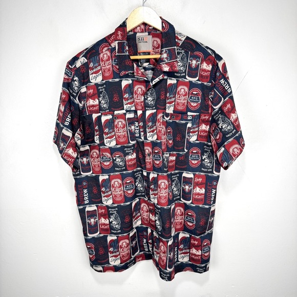 5.11 Tactical Button Shirt Men XL Blue Red Snap‎ Beer Can AOP All Over Print - Picture 2 of 10